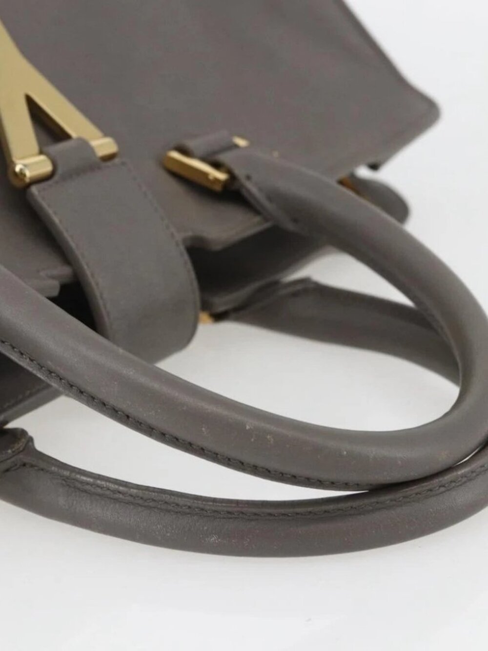SAINT LAURENT Petit Cabas Hand Bag Leather 2way Gray Gold Auth - Picture 10 of 15